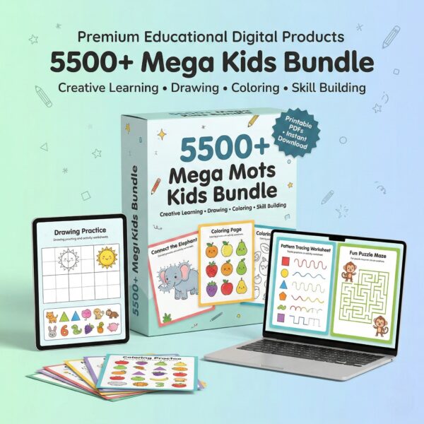 mega kids bundle printable, 5500 mega kids bundle drawing worksheets, mega kids bundle coloring and tracing sheets